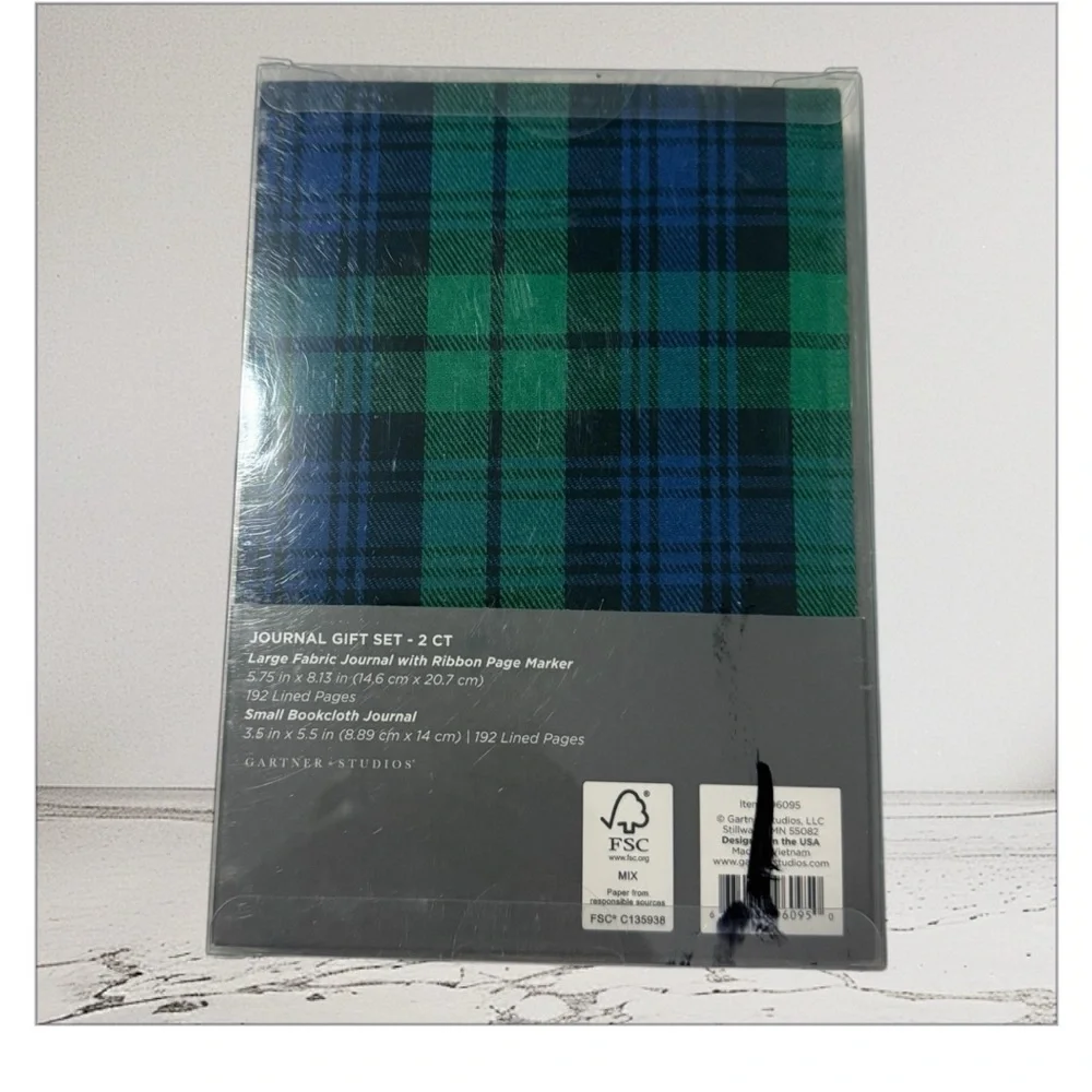 Gartner Studios 2-Count Journal Gift Set Plaid Fabric Hardcover Journals NWT